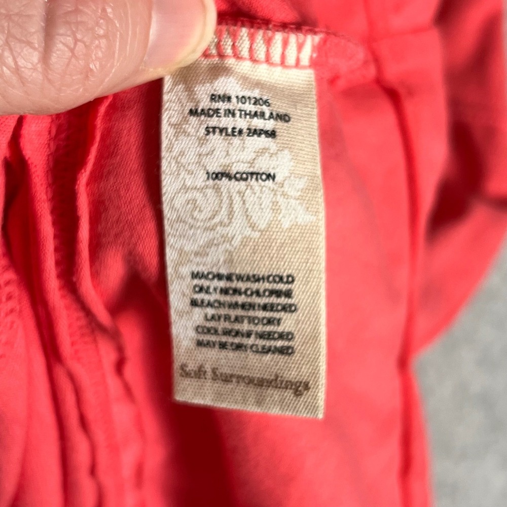 Soft Surroundings M Coral Pink Cotton Slub Knit Dress Keyhole Summer Vacaton Mid - Picture 8 of 9